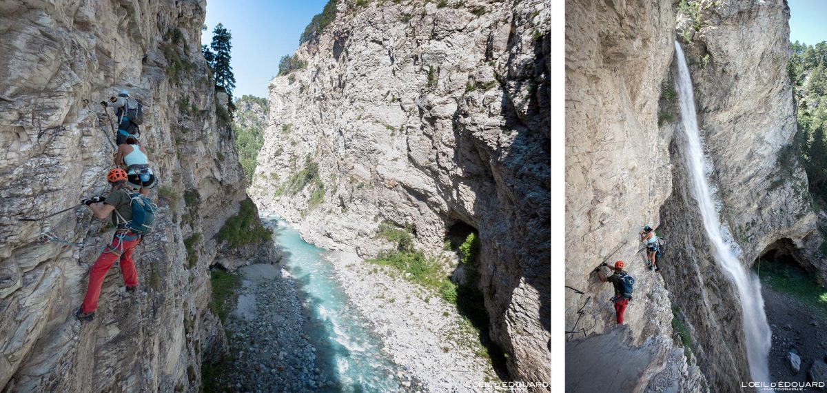 La Montée au Purgatoire Via Ferrata du Diable Aussois Cascade du Nant Gorges de l'Arc Haute Maurienne Savoie Alpes France Activité Outdoor Montagne Waterfall