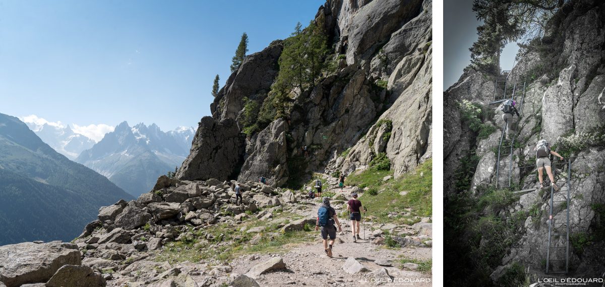 Passage Délicat Échelles Sentier Randonnée Lacs des Chéserys depuis Tré-le-Champ - Massif des Aiguilles Rouges Haute-Savoie Alpes France Paysage Montagne Nature Outdoor Hike French Alps Mountain Landscape Hiking Trail