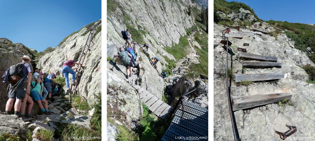 Passage Délicat Échelles Sentier Randonnée Lacs des Chéserys depuis Tré-le-Champ - Massif des Aiguilles Rouges Haute-Savoie Alpes France Paysage Montagne Nature Outdoor Hike French Alps Mountain Landscape Hiking Trail